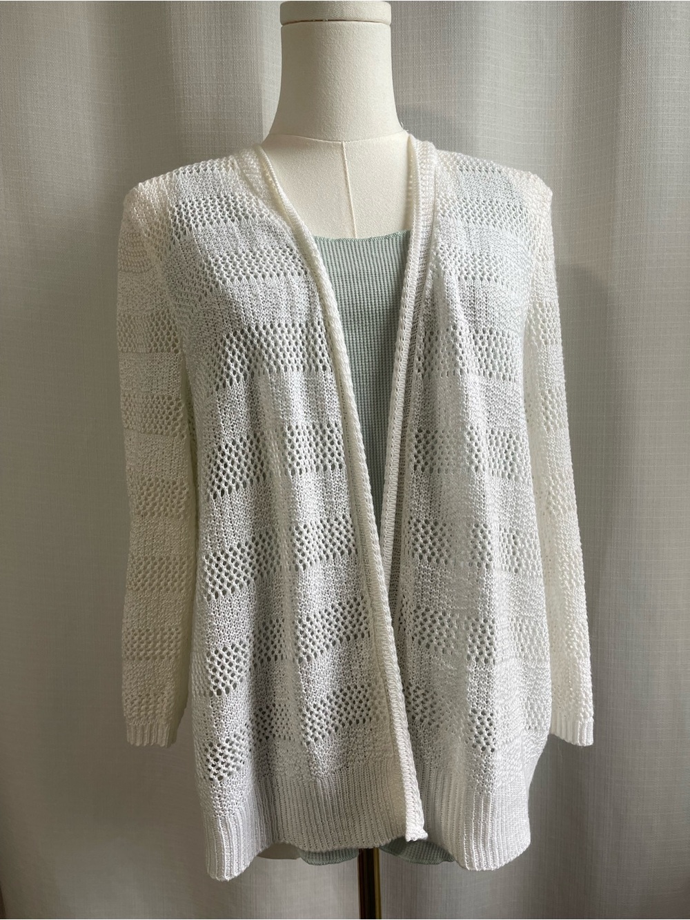 Charter Club White Open Knit Pointelle Cardigan Sweater XL Coastal Boho